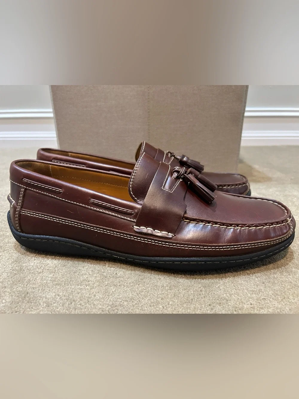 Johnston & Murphy Chocolate Brown Leather Tassel Loafers Size 12